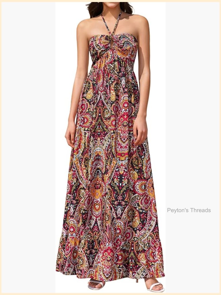 Flowy Floral Halter Strapless Maxi Dress Long Boho Tube Beach Sundress